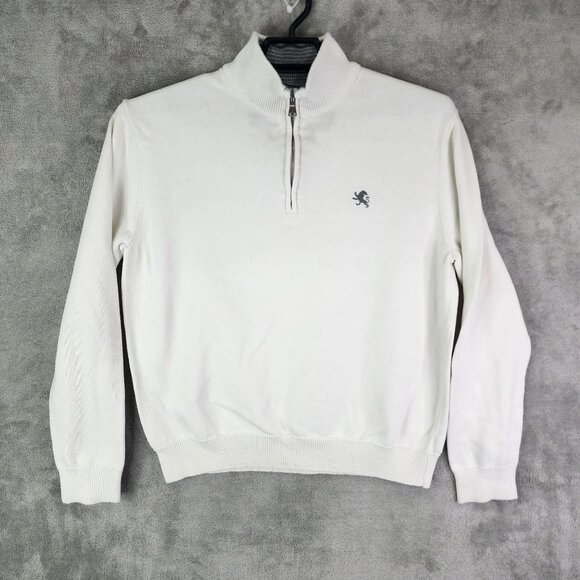 Mens White Express Pullover Sweater 1/4 Zip Long Sleeve Mock Neck Cotton Size L - Picture 2 of 9